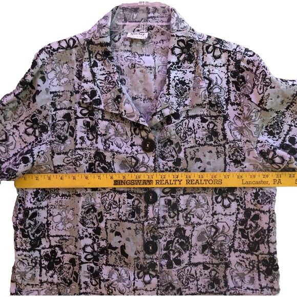 Habitat 100% Linen Button Down Shirt Womens Size L Floral Garden Girl Lagenlook - Picture 11 of 15